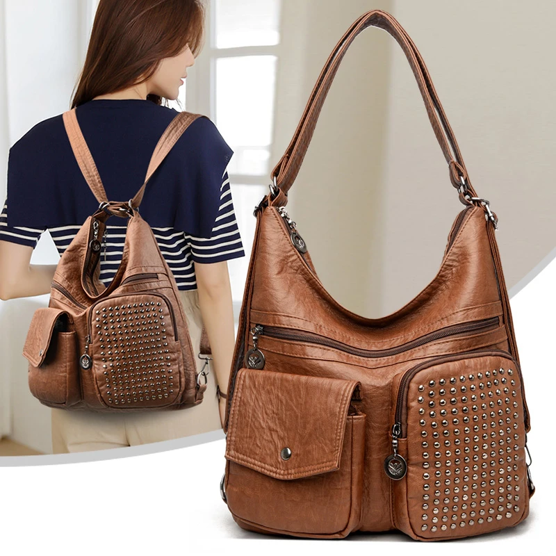 Vintage Shoulder Bags Women Backpack High Quality Brown Leather Rivet Backpacks Desinger Handbags School Bags for Girls 2022 New
Vintage Shoulder Bags Women Backpack High Quality Brown Leather Rivet Backpacks Desinger Handbags School Bags for Girls 2022 New