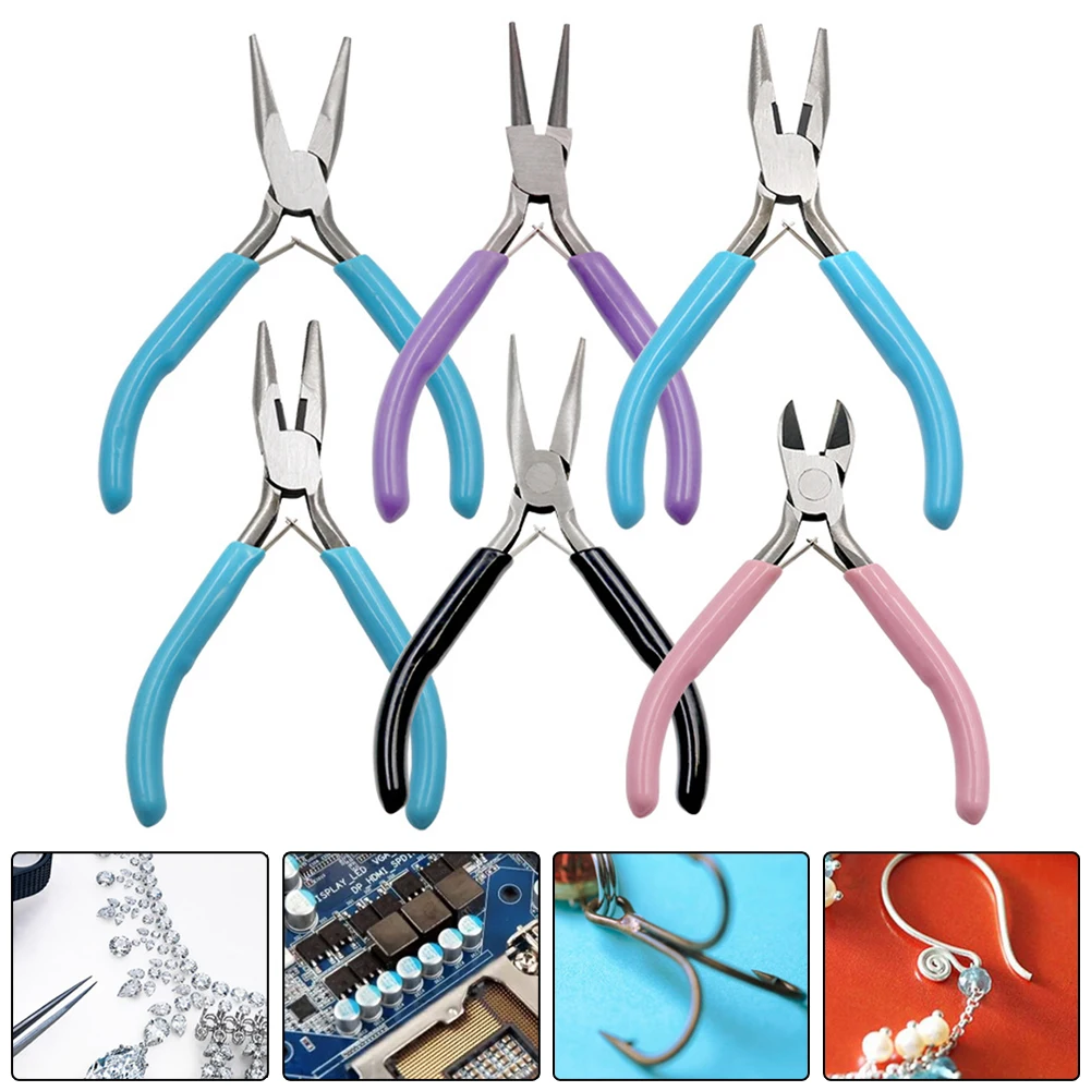 

1pcs Small Pliers Jewelry Accessories Stainless Steel Tong Head Non-slip Handle Repair Making Round Nose Needle Nose Pliers