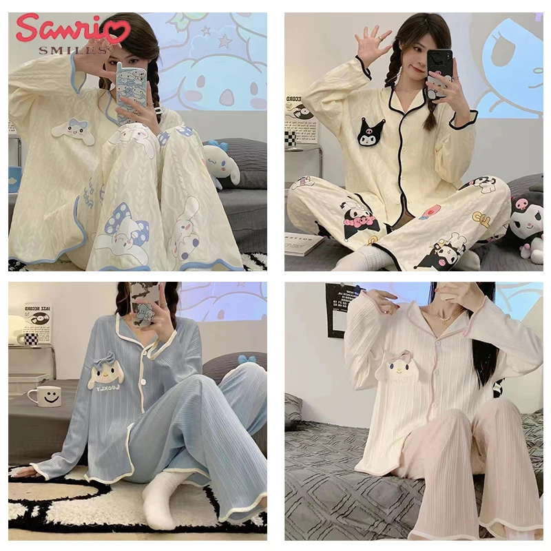 Kawaii Sanrios Pajamas Suit Anime Cartoon Cinnamoroll Kuromi Spring/autumn Homewear Long Sleeve Pants V Neck Cardigan Set
Kawaii Sanrios Pajamas Suit Anime Cartoon Cinnamoroll Kuromi Spring/autumn Homewear Long Sleeve Pants V Neck Cardigan Set