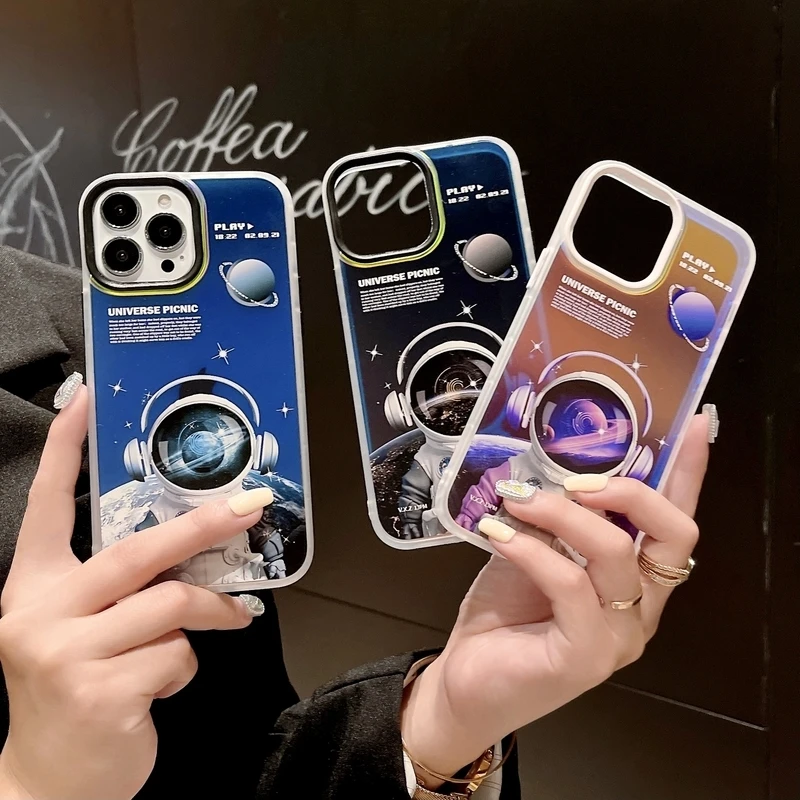 

Роскошный милый мультяшный чехол для телефона с космосом астронавтом для iPhone 13 12 11 Pro Xs Max Xr X Blu-Ray лазерный Ударопрочный Мягкий чехол из ТПУ
