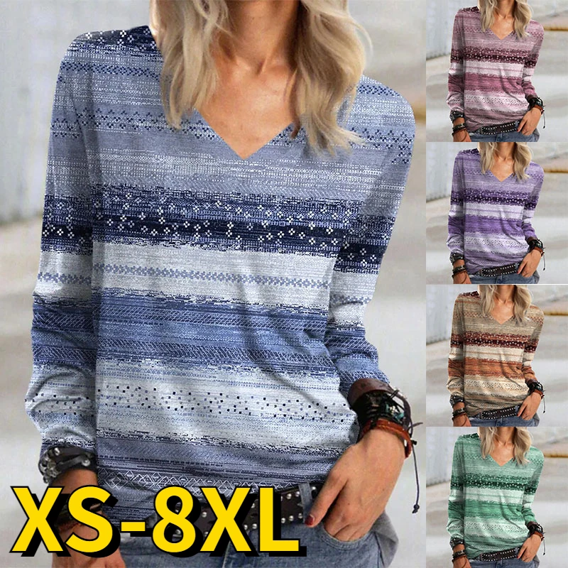 2022 Women's Fashion Tops Everyday Street V-Neck T-shirt Autumn Winter Women Printing Loose Size Long Sleeve Vintage Elegant Tee
2022 Women's Fashion Tops Everyday Street V-Neck T-shirt Autumn Winter Women Printing Loose Size Long Sleeve Vintage Elegant Tee