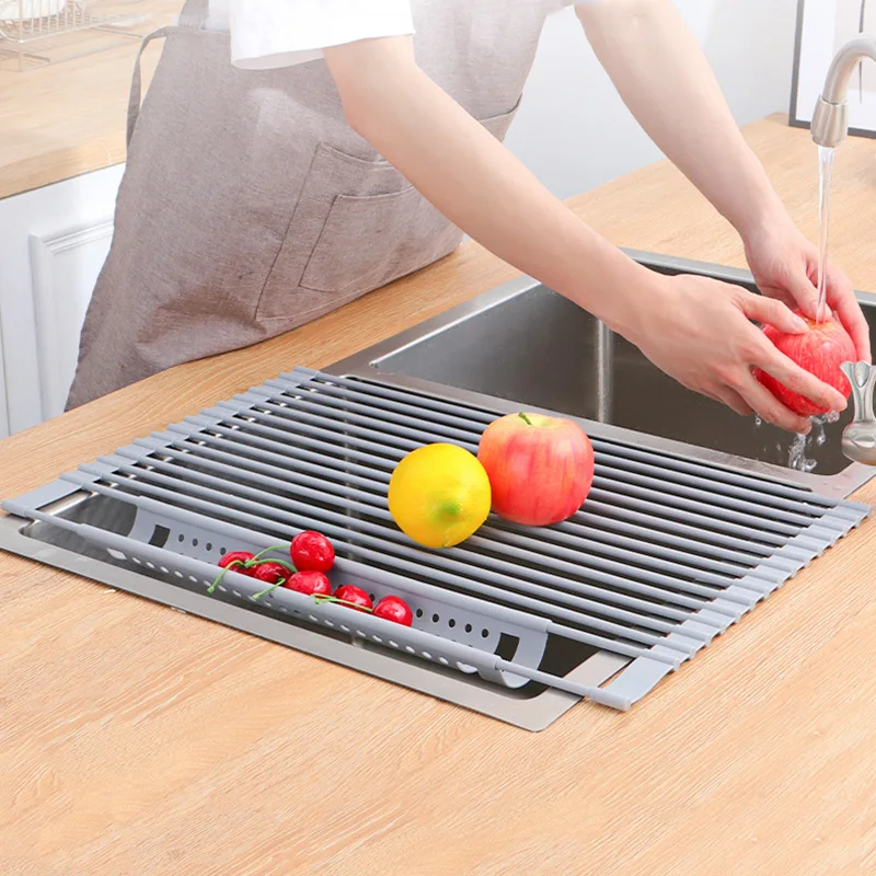Foldable Dish Drying Rack Kitchen Sink Tableware Draining Storage Rack Roll Up Silicon Stainless Steel Dish Drainer Organizer
Foldable Dish Drying Rack Kitchen Sink Tableware Draining Storage Rack Roll Up Silicon Stainless Steel Dish Drainer Organizer