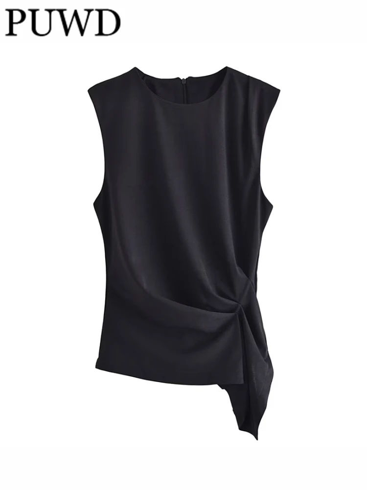 PUWD Women Fashion Black Astmmetric Pleated Tanks 2023 Summer Vintage O Neck Sleeveless Back Zipper Female Tops Mujer
PUWD Women Fashion Black Astmmetric Pleated Tanks 2023 Summer Vintage O Neck Sleeveless Back Zipper Female Tops Mujer