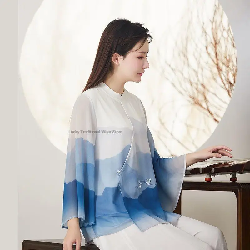 Spring Summer New Chinese Women Vintage Improved Zen Style Hanfu Printed Chiffon Top Tea Art Set Qipao Top Women Retro Blouse
Spring Summer New Chinese Women Vintage Improved Zen Style Hanfu Printed Chiffon Top Tea Art Set Qipao Top Women Retro Blouse
