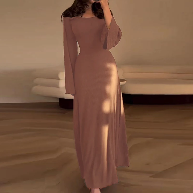 Gentle Solid Color Slim Waisted Long Dress Autumn Women O Neck Flared Sleeve Striped Dress French Elegant Simple Ladies Dresses
Gentle Solid Color Slim Waisted Long Dress Autumn Women O Neck Flared Sleeve Striped Dress French Elegant Simple Ladies Dresses