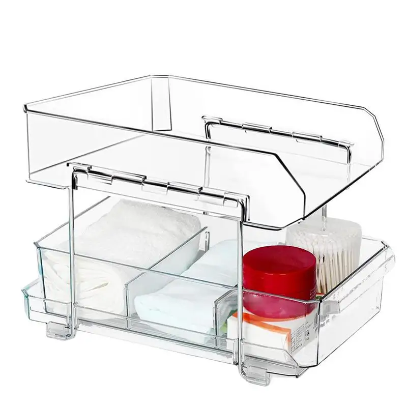 

Органайзеры под раковину и хранение, двухуровневый выдвижной Органайзер с выдвижным ящиком, столик для ванной комнаты, прозрачный Органайзер-поднос