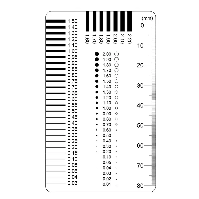 Badge Gauge Measuring Pass Stain Card Point Gauge Wire Gauge Transparent Film Ruler Stain Crack Contrast Ruler 1PC
Badge Gauge Measuring Pass Stain Card Point Gauge Wire Gauge Transparent Film Ruler Stain Crack Contrast Ruler 1PC