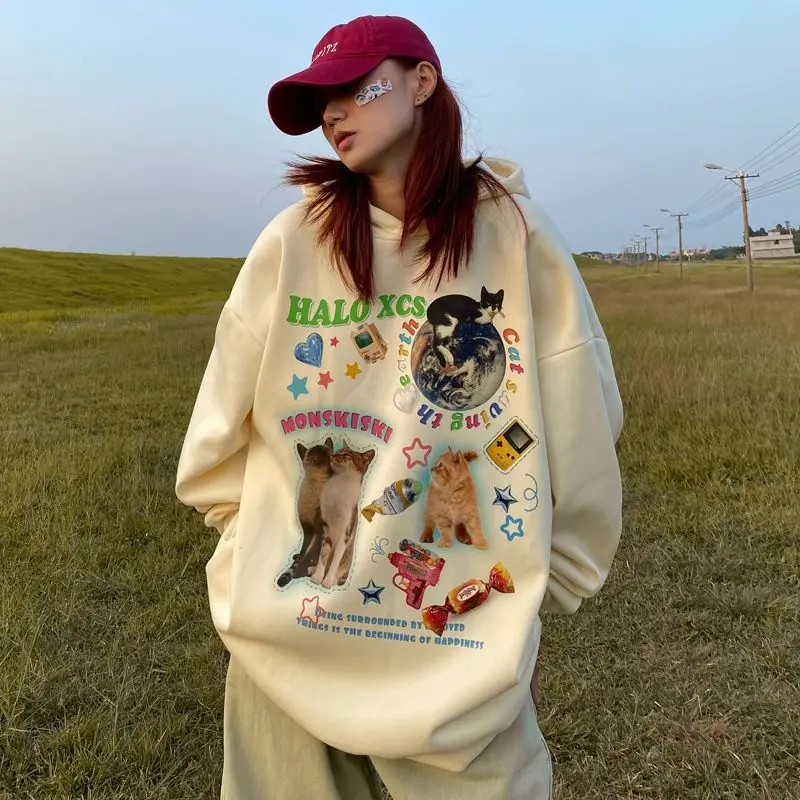 Korean Style Cute Cat Cartoon Sweatshirt Hoodie Oversized Cotton Pullover Women Girls Streetwear Goth Y2K Tops Kawaii Clothes
Korean Style Cute Cat Cartoon Sweatshirt Hoodie Oversized Cotton Pullover Women Girls Streetwear Goth Y2K Tops Kawaii Clothes