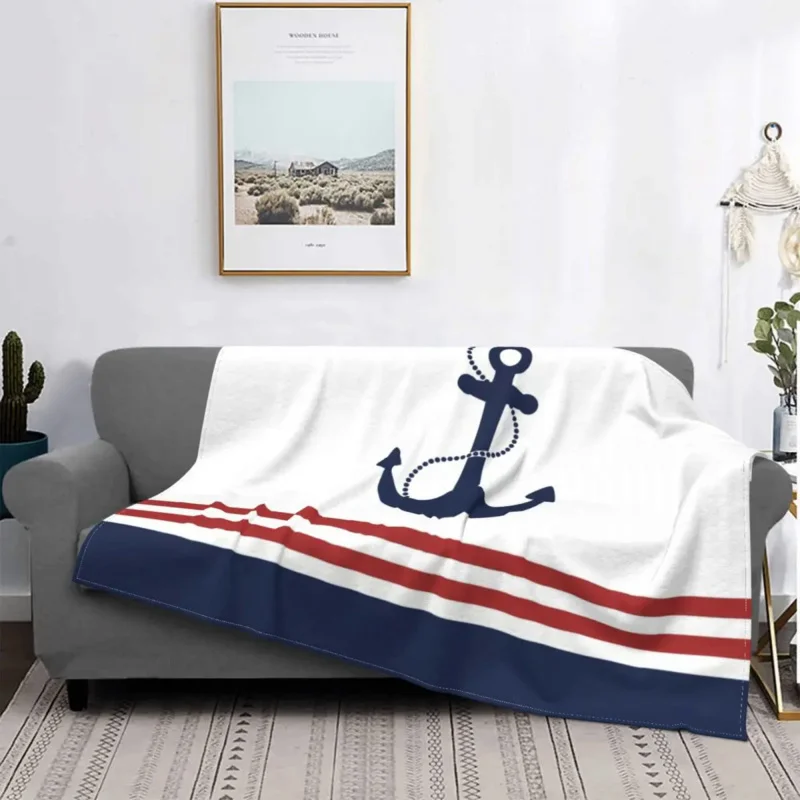 

Nautical Anchor Knitted Blankets Fuzzy Throw Blankets Bedroom Sofa Decoration Soft Warm Bedspread