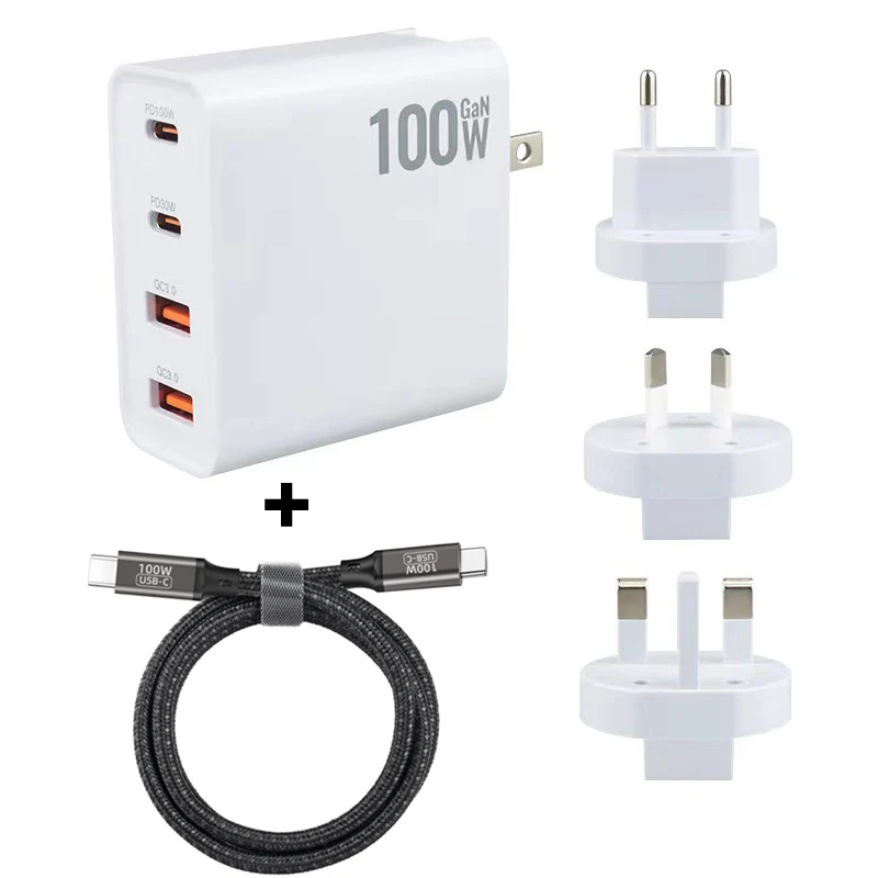 

100W 20V 5A 4 Port GaN Wall Charger USB Type-C PD QC 3.0 Quick Fast Charging Station Adapter For MacBook iPhone Xiaomi Laptop No