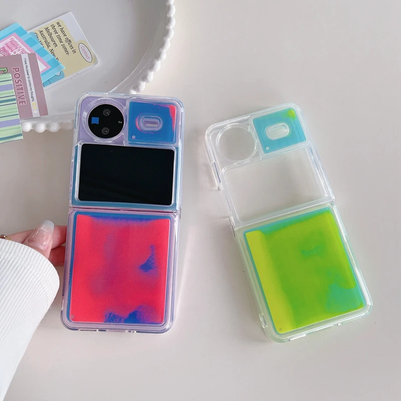 

Luminous Neon Sand Liquid Quicksand Case For Vivo X Flip phone Case Glitter Glow The Dark Cover For Vivo X Flip 5G funda capa