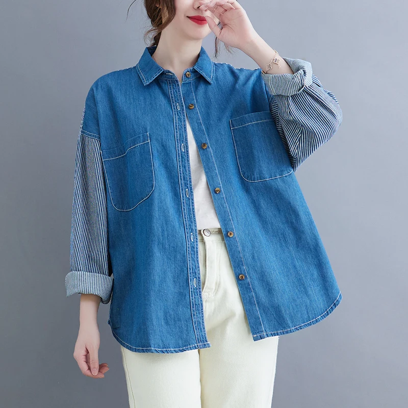 SuperAen Plus Size Turn Down Collar Denim Shirt 2022 Spring Women's Casual Loose Coat Retro Medium and Long.tops
SuperAen Plus Size Turn Down Collar Denim Shirt 2022 Spring Women's Casual Loose Coat Retro Medium and Long.tops
