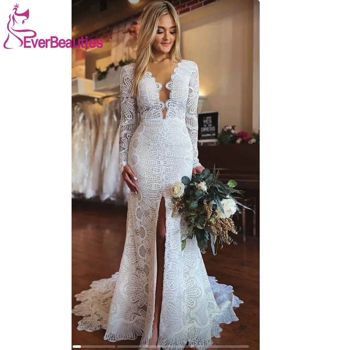 Long Sleeves Lace Wedding Dresses for Bride Mermaid Vestidos De Novia Side Slit Robe De Mariee V Neck Boho Bride Dress
Long Sleeves Lace Wedding Dresses for Bride Mermaid Vestidos De Novia Side Slit Robe De Mariee V Neck Boho Bride Dress