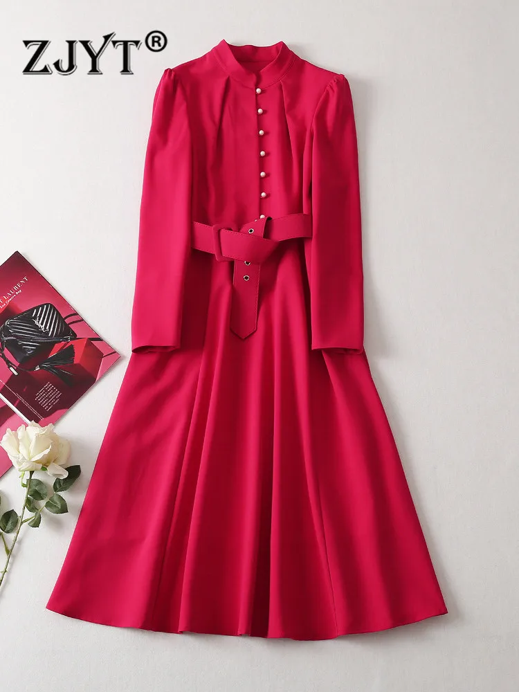 ZJYT Runway Designer Autumn Party Dresses Women Evening Elegant Long Sleeve Stand Collar Luxury Vestidos Midi Robe with Belt
ZJYT Runway Designer Autumn Party Dresses Women Evening Elegant Long Sleeve Stand Collar Luxury Vestidos Midi Robe with Belt