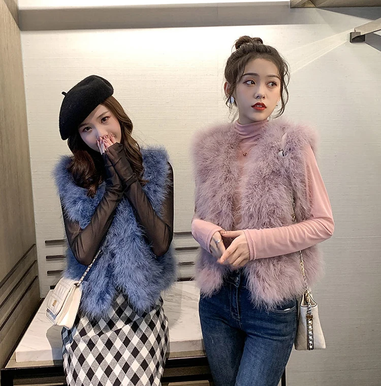 Korean Style Fashion Women's Genuine Ostrich Feather Short Vest Ladies Spring Autumn Slim Real Fur Gilet Outerwear
Korean Style Fashion Women's Genuine Ostrich Feather Short Vest Ladies Spring Autumn Slim Real Fur Gilet Outerwear
