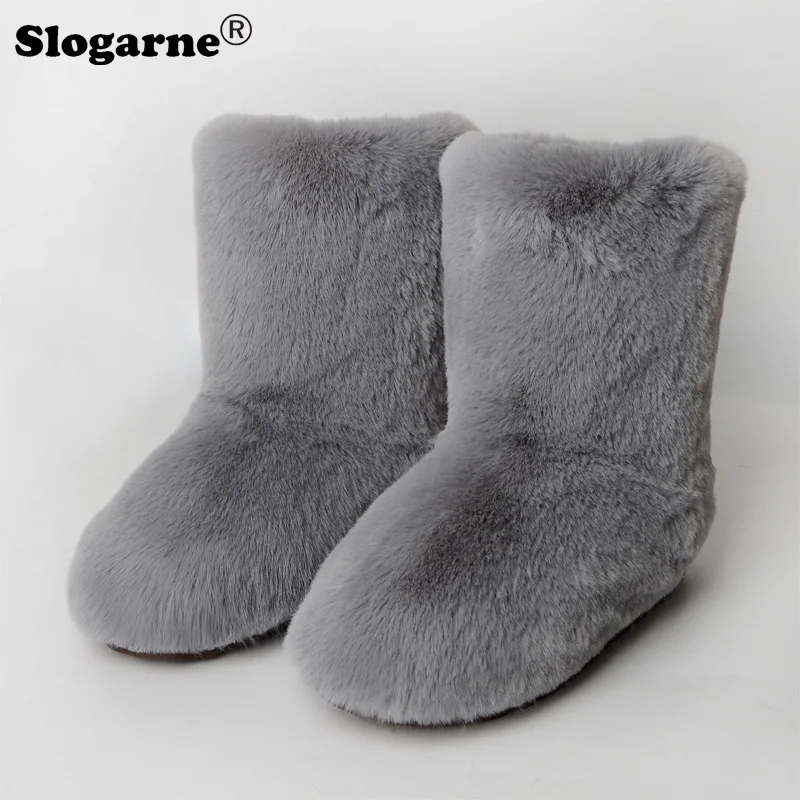 Women New Snow Boots Outdoor Rabbit Fur Boots Fluffy Fur Female Luxury Furry Plush Bottes Warm Mid-Calf Winter Shoes Big Size 44
Women New Snow Boots Outdoor Rabbit Fur Boots Fluffy Fur Female Luxury Furry Plush Bottes Warm Mid-Calf Winter Shoes Big Size 44