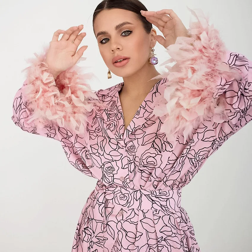 Print Flower Pajamas Suit With Buttons Female Lapel Nightgown Sleepwear With Feather Summer Pyjamas Pour Femme Home Clothes
Print Flower Pajamas Suit With Buttons Female Lapel Nightgown Sleepwear With Feather Summer Pyjamas Pour Femme Home Clothes