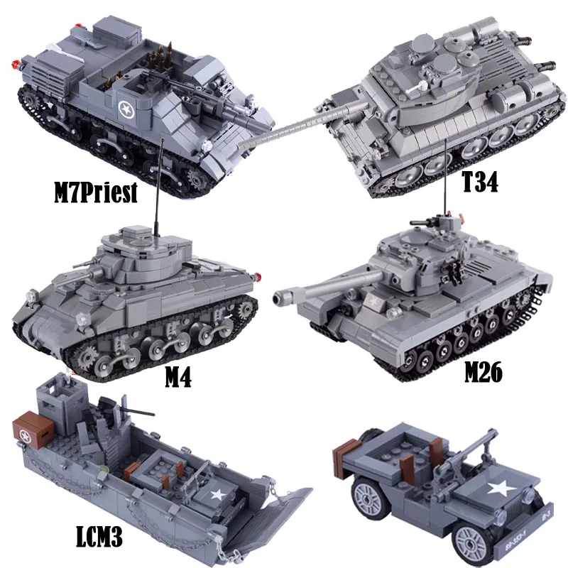 WW2 US Military Army M4 Medium Tank Building Blocks Germany Soviet Union Truck Soldier Figures Vehicle Weapons Bricks Toys Gifts
WW2 US Military Army M4 Medium Tank Building Blocks Germany Soviet Union Truck Soldier Figures Vehicle Weapons Bricks Toys Gifts