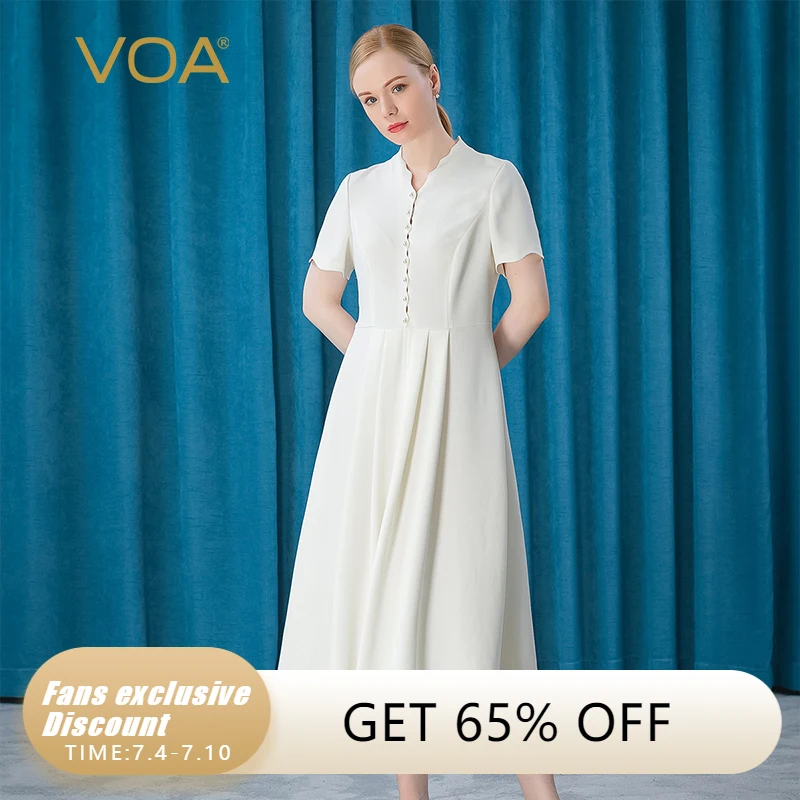 VOA Silk 60m/m Half-high Collar Womens Formal Dresses AE663 Single-row Pearl Button Loose Waist Petal Sleeve Woman Dress 2021
VOA Silk 60m/m Half-high Collar Womens Formal Dresses AE663 Single-row Pearl Button Loose Waist Petal Sleeve Woman Dress 2021