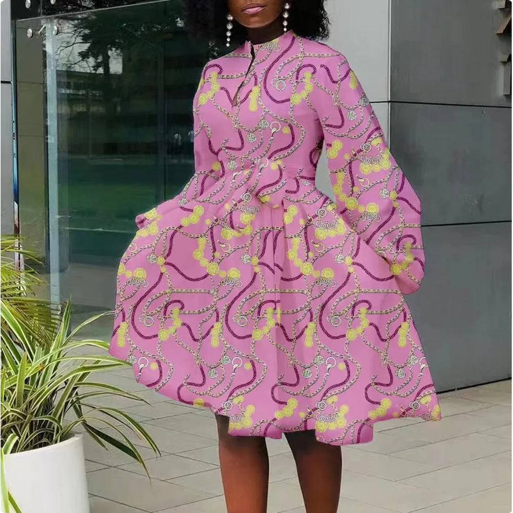 African Dresses For Women Printed Lantern Long Sleeve OL Fashion Femme Robes Africaine Clothes Pink Dress Midi Vestidos Elegant
African Dresses For Women Printed Lantern Long Sleeve OL Fashion Femme Robes Africaine Clothes Pink Dress Midi Vestidos Elegant