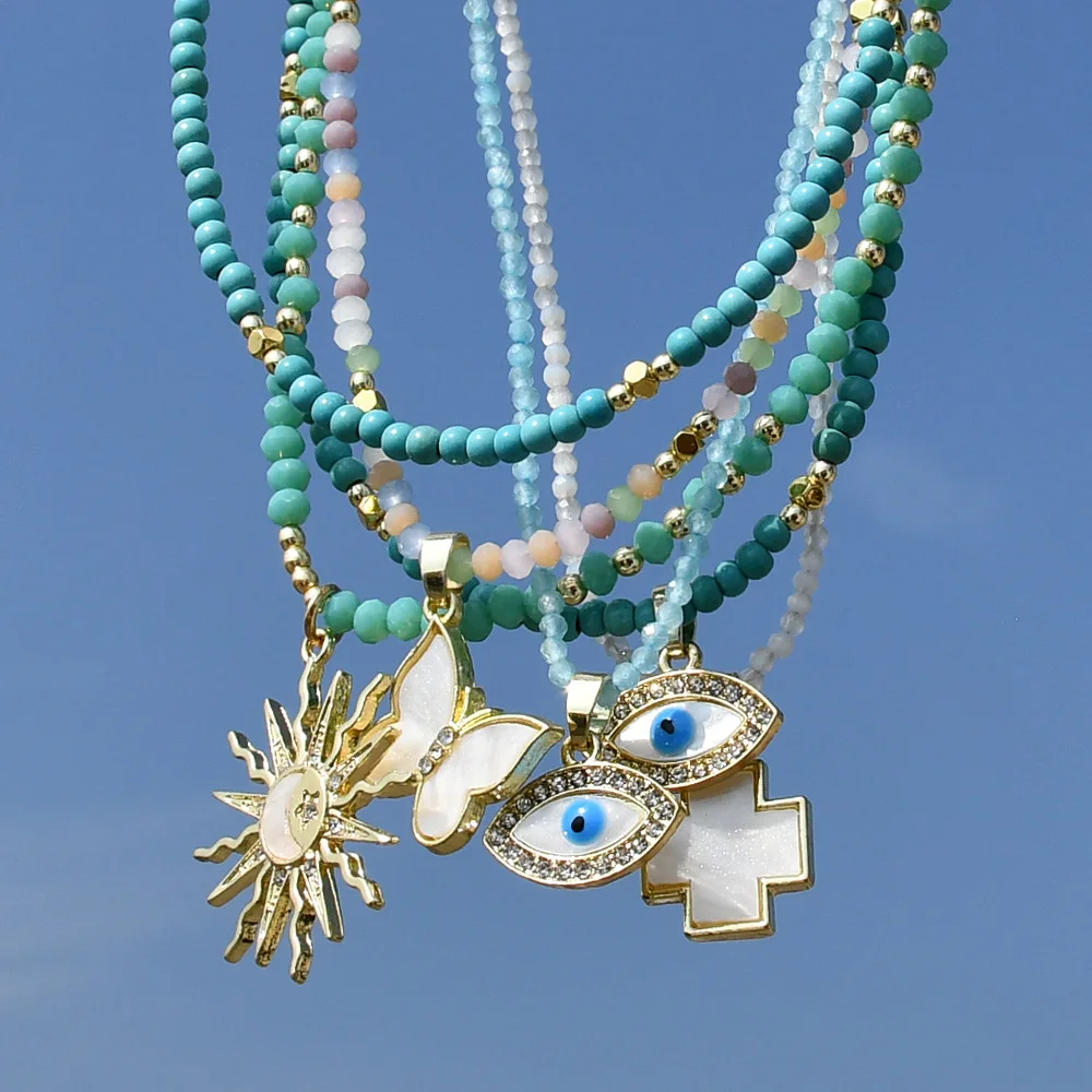 New Evil Eye Stone Beaded Necklaces Fashion Gold Color Cross Butterfly Pendant Stainless Steel Chain Bohemian Jewelry Gift
New Evil Eye Stone Beaded Necklaces Fashion Gold Color Cross Butterfly Pendant Stainless Steel Chain Bohemian Jewelry Gift