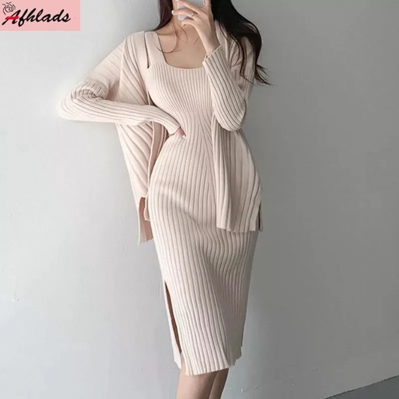 Autumn Long Sleeve Cardigan Jacket + High Waist Bodycon Tight Split Knitted Dress Office Lady Solid Color Two Piece Women
Autumn Long Sleeve Cardigan Jacket + High Waist Bodycon Tight Split Knitted Dress Office Lady Solid Color Two Piece Women