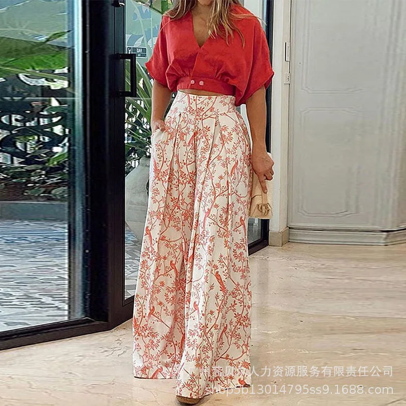 Casual Short Sleeve V Neck Crop Top High Waist Wide Leg Pants Women Elegant Fashion Two Piece Set Vacation Outfits Tracksuit
Casual Short Sleeve V Neck Crop Top High Waist Wide Leg Pants Women Elegant Fashion Two Piece Set Vacation Outfits Tracksuit