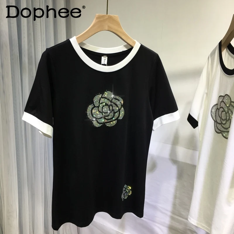Hot Drilling Flower T-shirt Female 2022 New Summer T Shirt Round Neck Black White Short Sleeve Thin Tshirt Slim Fit Slimming Top
Hot Drilling Flower T-shirt Female 2022 New Summer T Shirt Round Neck Black White Short Sleeve Thin Tshirt Slim Fit Slimming Top