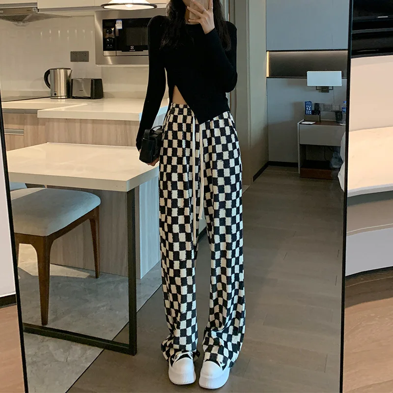 New Black White Check Trousers Women's Spring Autumn Casual Straight Pants Loose Vertical Chessboard Wide Leg Pants
New Black White Check Trousers Women's Spring Autumn Casual Straight Pants Loose Vertical Chessboard Wide Leg Pants