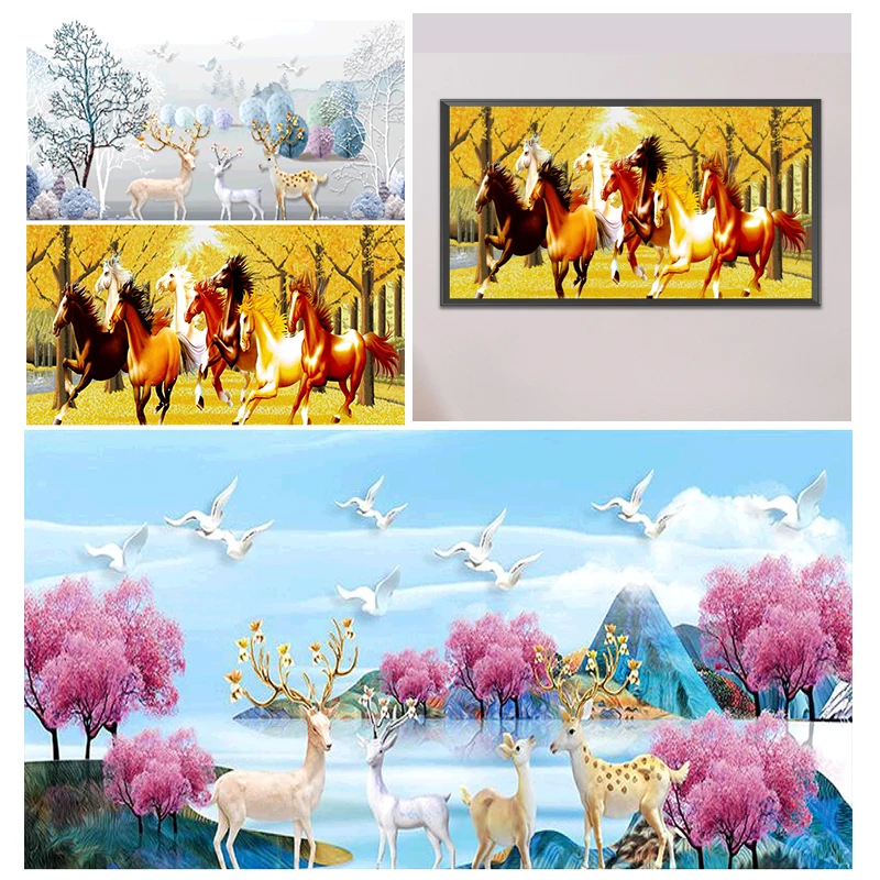 

Алмазная 5D картина «сделай сам», 100x55 см, олень, лошадь, полная дрель, Круглая Мозаика стразы, Набор для творчества, рисование, домашний декор, подарки для взрослых