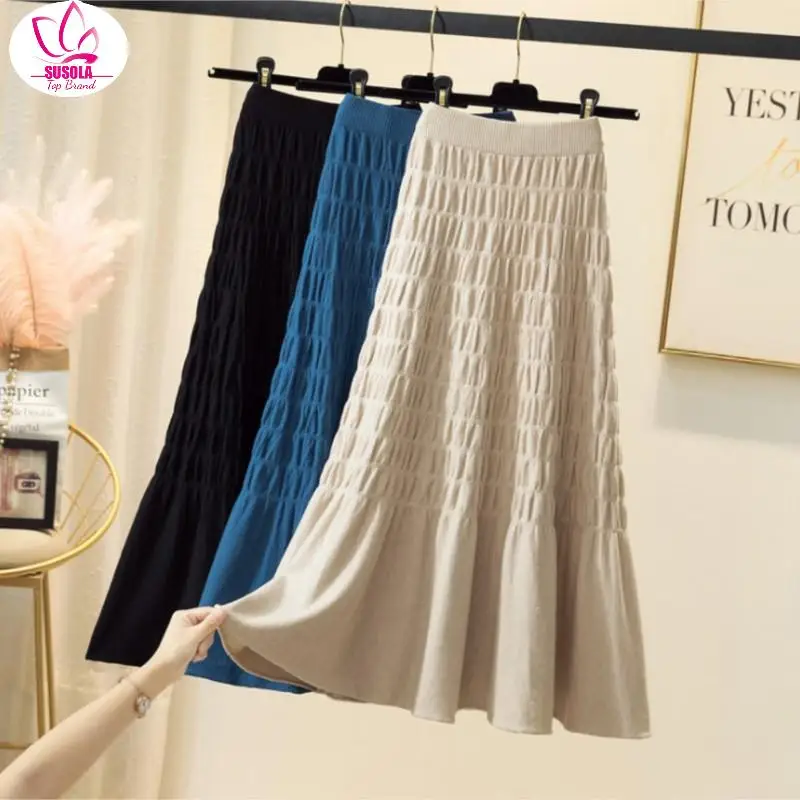SUSOLA High Waist Knitted Skirt for Women Lady Autumn Winter New Casual Solid A Line Pleated Mid-length Skirt Female Ladies
SUSOLA High Waist Knitted Skirt for Women Lady Autumn Winter New Casual Solid A Line Pleated Mid-length Skirt Female Ladies