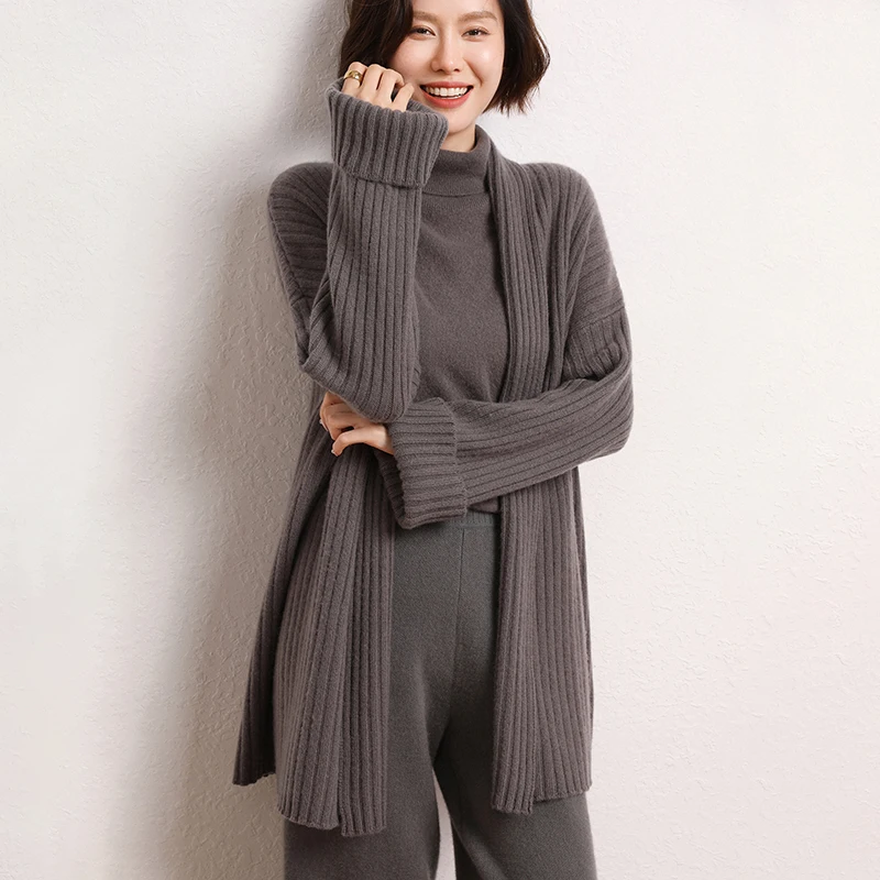 Autumn and Winter 2022 New Women's Three Strand Thickened Stripped Pure Cashmere Cardigan Medium Long Loose Knitted Coat Sweater
Autumn and Winter 2022 New Women's Three Strand Thickened Stripped Pure Cashmere Cardigan Medium Long Loose Knitted Coat Sweater