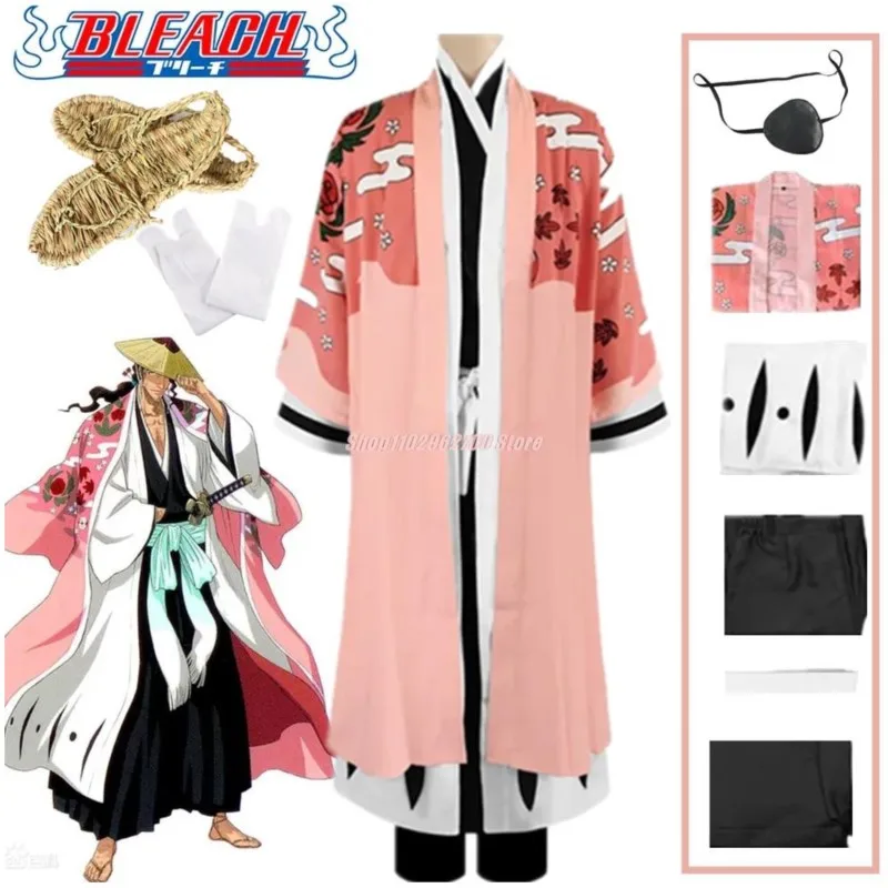 

Anime Bleach Kyoraku Shunsui Cosplay Costume Pink Kimono Black Shinigami Attire Outfit Uniform Cloak Men Thousand Year Blood War