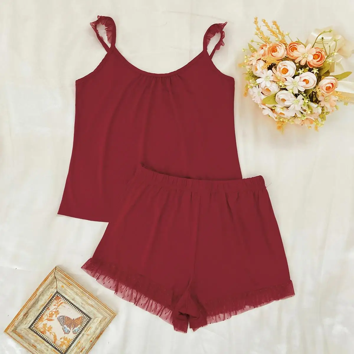 Women Strap Short Pajamas Set Lace Sleep Set 2Pcs Sexy Sleepwear Shirt Shorts Nightwear Solid Color Home Clothes
Women Strap Short Pajamas Set Lace Sleep Set 2Pcs Sexy Sleepwear Shirt Shorts Nightwear Solid Color Home Clothes