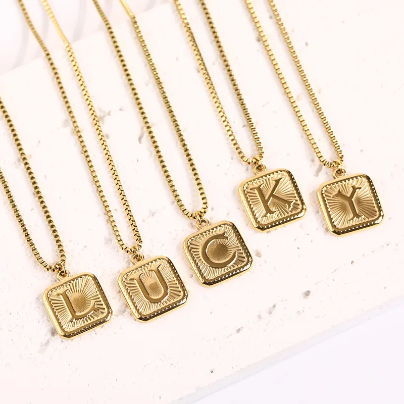 

Minimalist Initials Necklace for Women Gold Plated Stainless Steel Letter Necklaces Square Pendant Alphabet Choker Charms