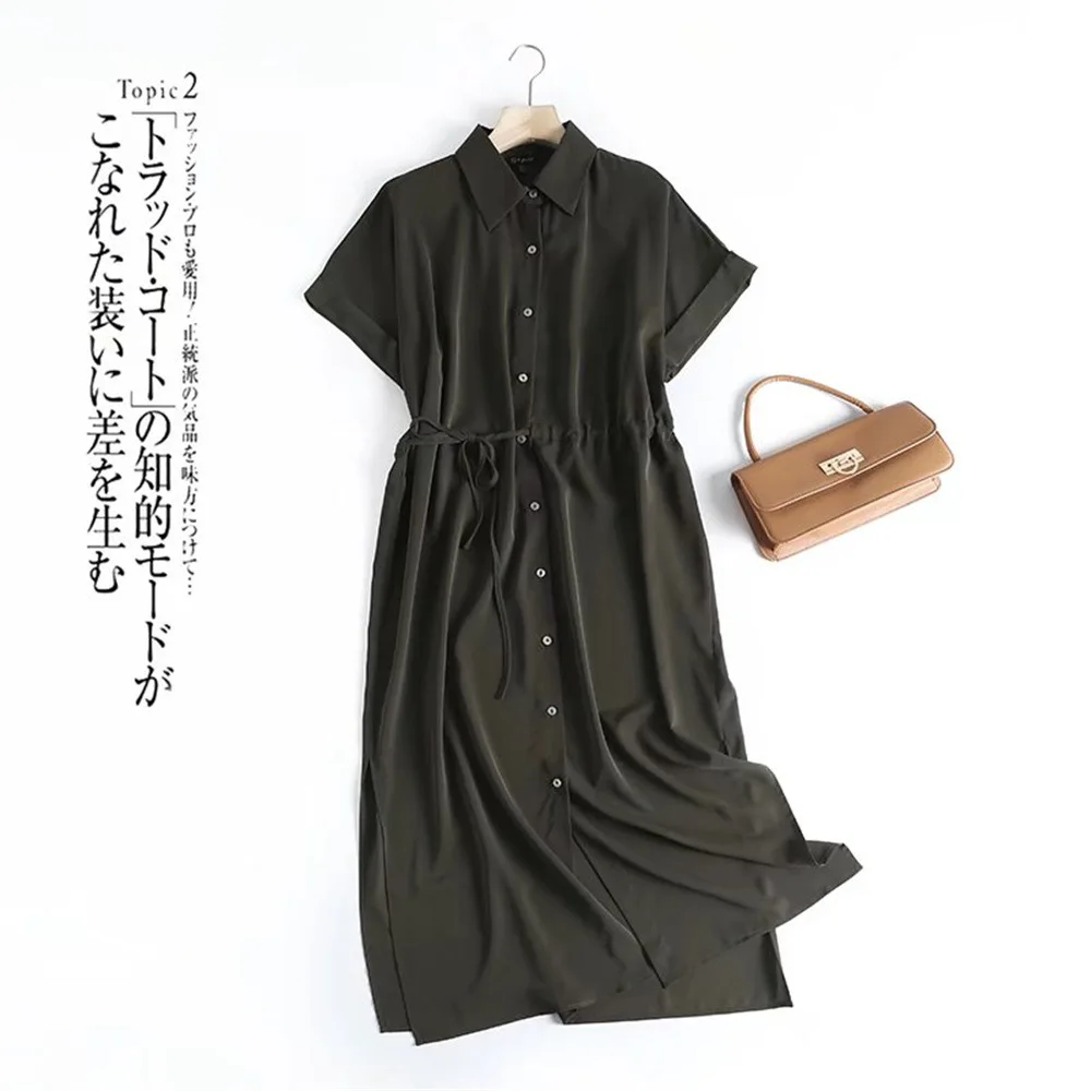 PB & ZA2022 summer new women's clothing fashion commuting lapel short sleeve belt shirt style long solid color dress
PB & ZA2022 summer new women's clothing fashion commuting lapel short sleeve belt shirt style long solid color dress