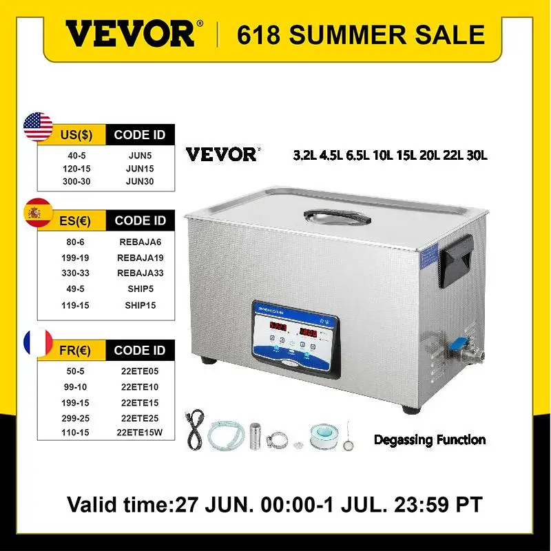 VEVOR 3.2L 4.5L 6.5L 10L 15L 20L 22L 30L Ultrasonic Cleaner W/ Degassing Function Portable Washing Machine Sonic Home Appliance
VEVOR 3.2L 4.5L 6.5L 10L 15L 20L 22L 30L Ultrasonic Cleaner W/ Degassing Function Portable Washing Machine Sonic Home Appliance