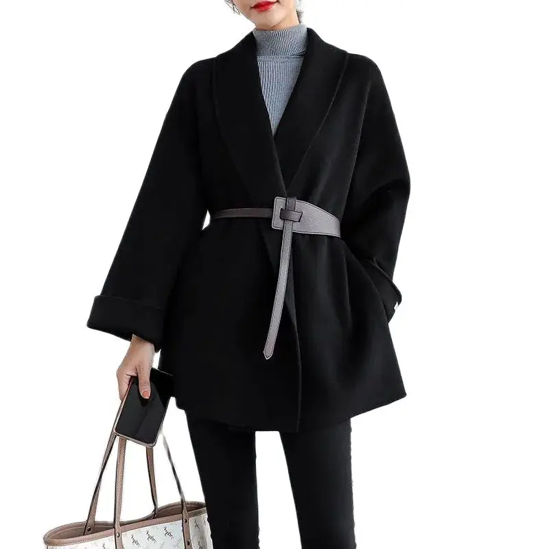 Double Sided Woolen Coat For Women Autumn Winter Thick Cloak Wool Jacket Fashion Korean Loose Black Khaki Outwear With Belt 2693
Double Sided Woolen Coat For Women Autumn Winter Thick Cloak Wool Jacket Fashion Korean Loose Black Khaki Outwear With Belt 2693