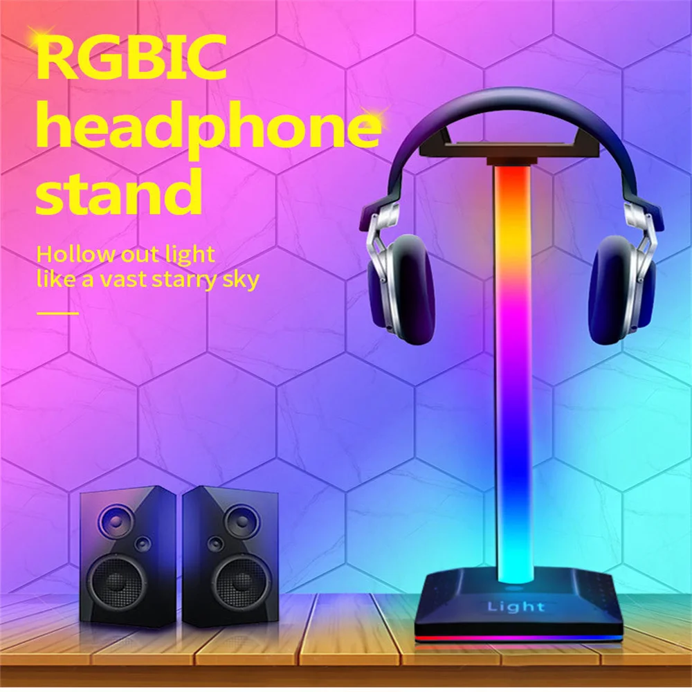 

1/2pcs RGB Headphones Stand LED Strip Light Music Sound Control Pickup Rhythm Ambient Atmosphere Lamp Backlight Headset Holder