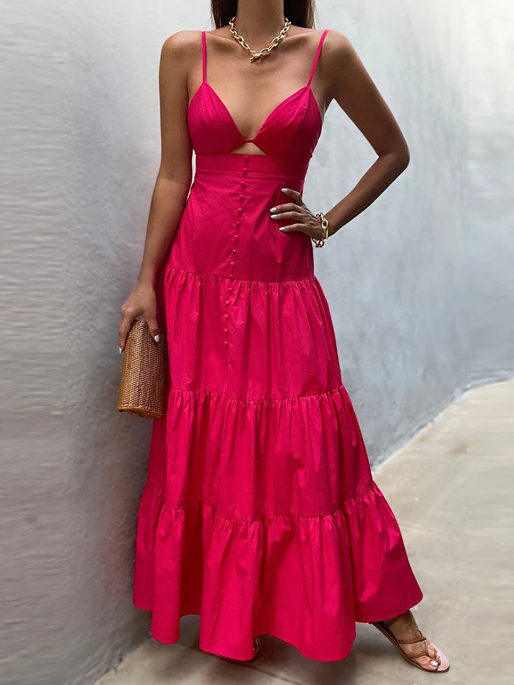 2022 Summer Casual Solid Big Swing Dress Sexy Women Suspender Sleeveless Backless Long Dress Fashion Hollow Seaside Beach Dress
2022 Summer Casual Solid Big Swing Dress Sexy Women Suspender Sleeveless Backless Long Dress Fashion Hollow Seaside Beach Dress
