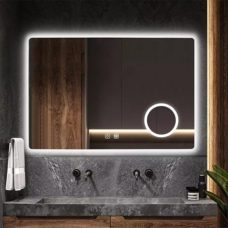 Smart Rectangular Makeup Bathroom Mirror 5x magnifying glass Three Color LED Vanity Mirror With Anti-fog Brightness Dimmer
Smart Rectangular Makeup Bathroom Mirror 5x magnifying glass Three Color LED Vanity Mirror With Anti-fog Brightness Dimmer