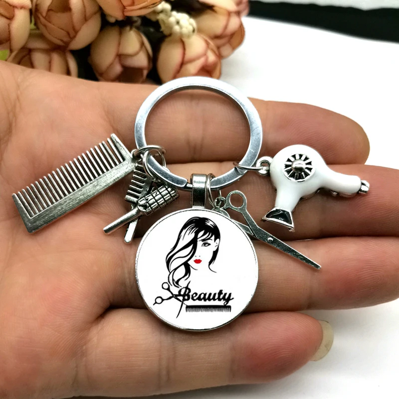Hairdresser Hairdryer Scissors Comb Keychain DIY Glass Cabochon Keychain Dripping Oil Jewelry Gift
Hairdresser Hairdryer Scissors Comb Keychain DIY Glass Cabochon Keychain Dripping Oil Jewelry Gift