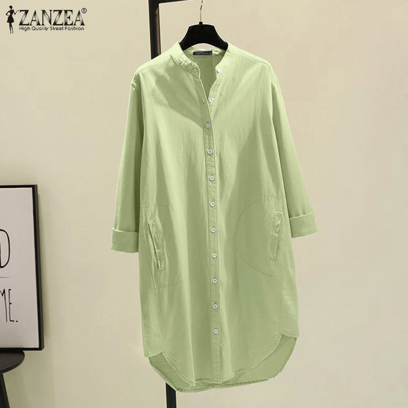 Women Solid Long Tops Spring Autumn White Lapel Blusas Fashion Cotton Linen Blouse OL Tunic Oversized ZANZEA Casual Baggy Shirts
Women Solid Long Tops Spring Autumn White Lapel Blusas Fashion Cotton Linen Blouse OL Tunic Oversized ZANZEA Casual Baggy Shirts