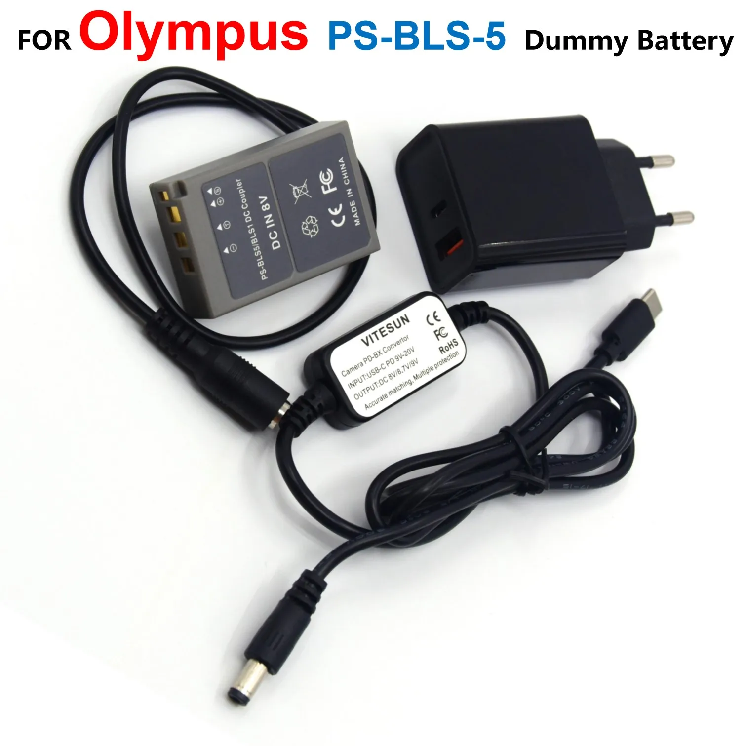 PS-BLS-5 BLS5 Dummy Battery+USB Type-C Charger Cable+PD Charger For Olympus OM-D E-M10 E-M10 Mark II III Stylus 1 1s E-PL7 E-PL5
PS-BLS-5 BLS5 Dummy Battery+USB Type-C Charger Cable+PD Charger For Olympus OM-D E-M10 E-M10 Mark II III Stylus 1 1s E-PL7 E-PL5
