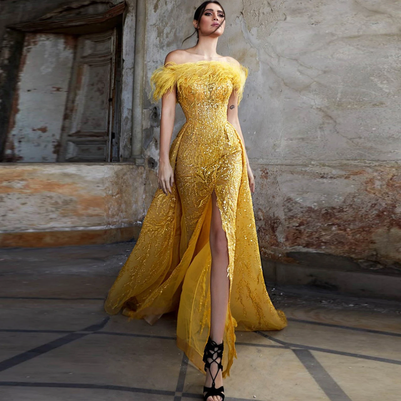 Feather Off Shoulder Gown Off Shoulder Sparkly Women Clothing Golden Sequins Beaded Luxury Evening Dresses For Women Elegant
Feather Off Shoulder Gown Off Shoulder Sparkly Women Clothing Golden Sequins Beaded Luxury Evening Dresses For Women Elegant