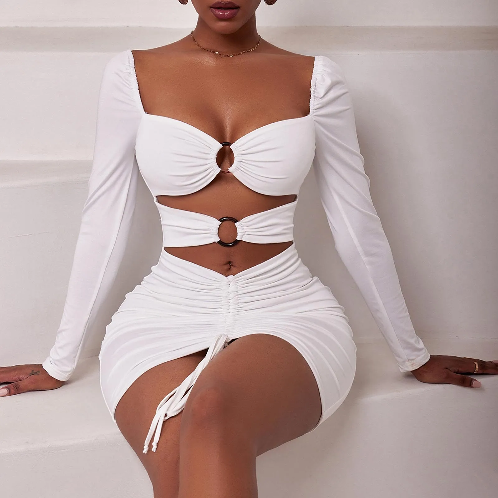 Hollow-Out Long Sleeve Crop Tops Summmer Fall Casual Fashion Women Square Collar Slim Ribbed Backless Sexy Package Hip Dress
Hollow-Out Long Sleeve Crop Tops Summmer Fall Casual Fashion Women Square Collar Slim Ribbed Backless Sexy Package Hip Dress