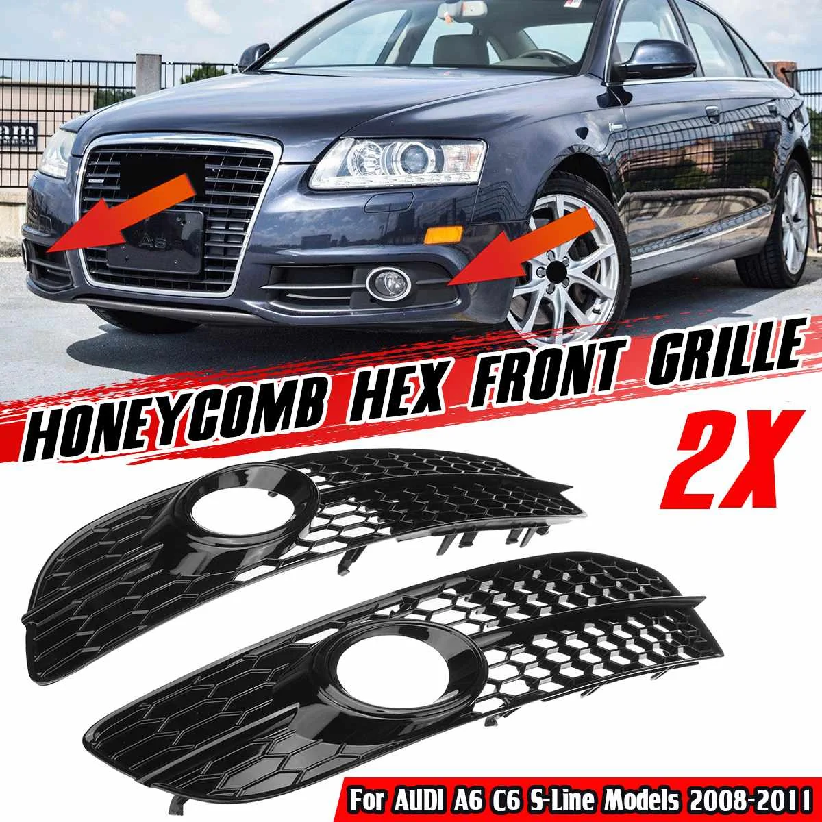 New Car Front Bumper Fog Light Lamp Grill Grille Cover HONEYCOMB HEX For Audi A6 C6 S-Line 2008-2011 4F0807681Q01C 4F0807681Q02C
New Car Front Bumper Fog Light Lamp Grill Grille Cover HONEYCOMB HEX For Audi A6 C6 S-Line 2008-2011 4F0807681Q01C 4F0807681Q02C