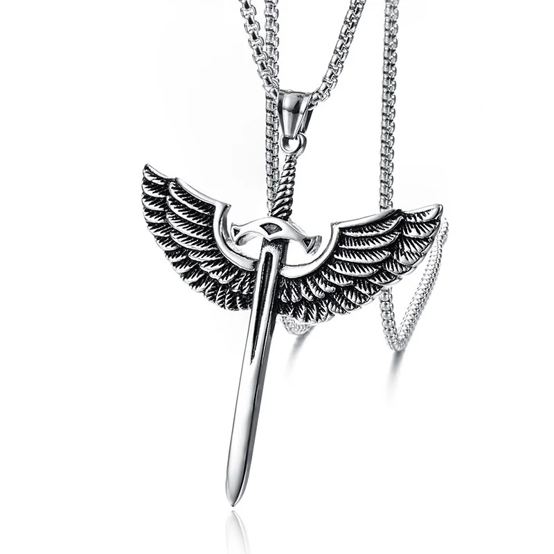 Punk Angel Feather Jesus Cross Men's Pendant Necklace Retro Sword Pendant Chain New Fashion Accessories Religious Amulet Jewelry
Punk Angel Feather Jesus Cross Men's Pendant Necklace Retro Sword Pendant Chain New Fashion Accessories Religious Amulet Jewelry