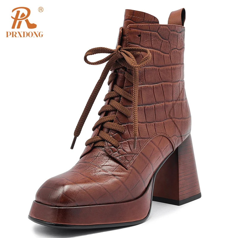 PRXDONG New Brand Women's Shoes 2023 Fashion Genuine Leather Square High Heel Platform Black Brown Retro Dress Party Ankle Boots
PRXDONG New Brand Women's Shoes 2023 Fashion Genuine Leather Square High Heel Platform Black Brown Retro Dress Party Ankle Boots