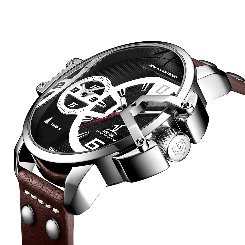 

WEIDE New Watches Mens Luxury Brand Big Dial Watch Men Waterproof Quartz Wristwatch Sports Two Time Zone Clock Relogio Masculino